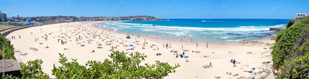 Hot Sunny Summer Weekend in Panoramic View of Bondi Beach, Sydney Australia Hot Sunny Summer Weekend in Panoramic View of Bondi Beach, Sydney Australia