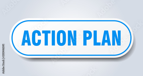 action plan sign. rounded isolated button. white sticker