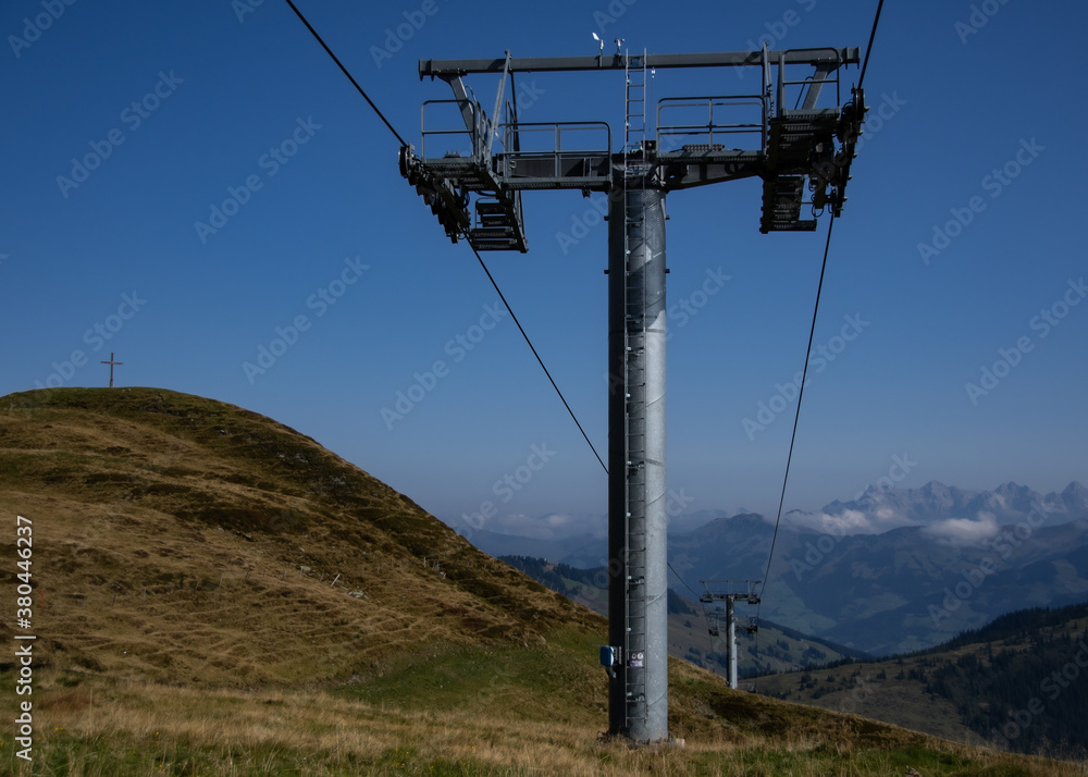 A pillar of a ski lift in summer
