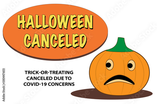 Halloween Canceled sign with Jack-o'-lantern pumpkin - Vector Illustration
