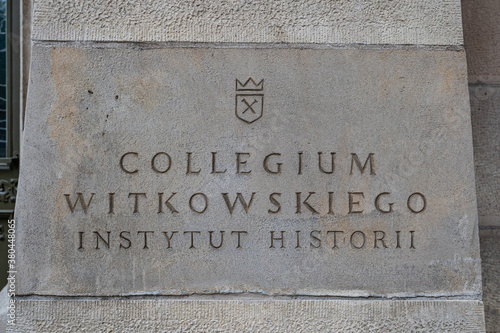 Name stone plate of Witkowski Collegium Jagiellonian Univeristy Cracow