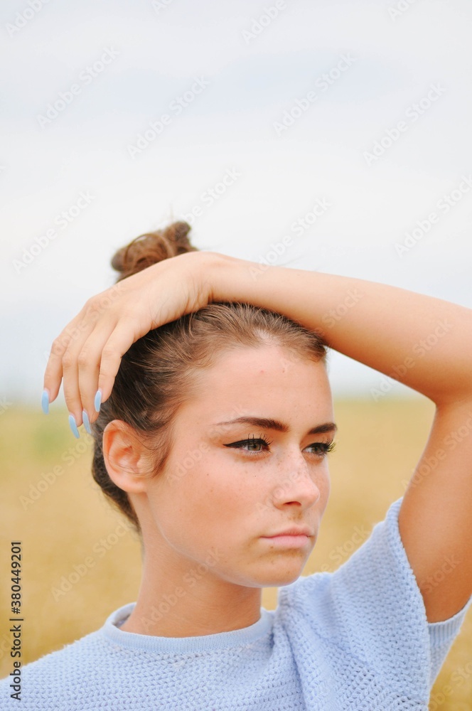 portrait of a woman in wheat field portrait of a woman in wheat field
