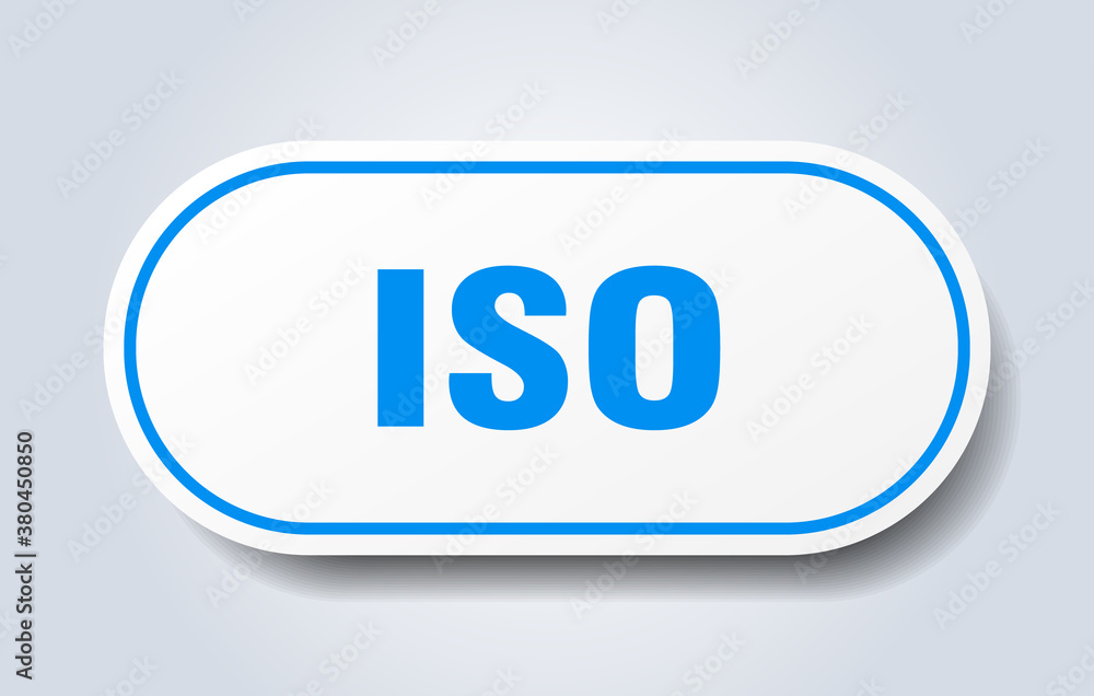 iso sign. rounded isolated button. white sticker iso sign. rounded isolated button. white sticker