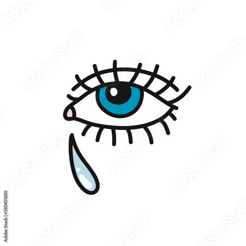 crying eye doodle icon, vector color illustration