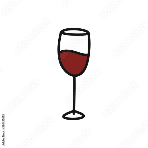 glass of wine doodle icon, vector color illustration