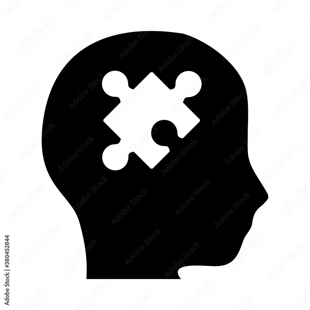 head with jigsaw piece shape, silhouette style head with jigsaw piece shape, silhouette style