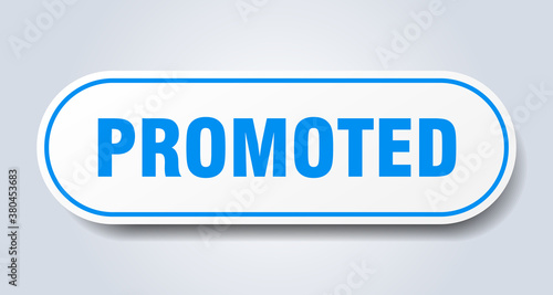 promoted sign. rounded isolated button. white sticker