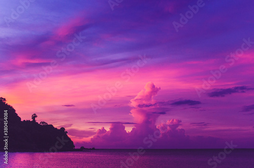 Beautiful, serene, tropical, purple sunset over Thailand's islands photo