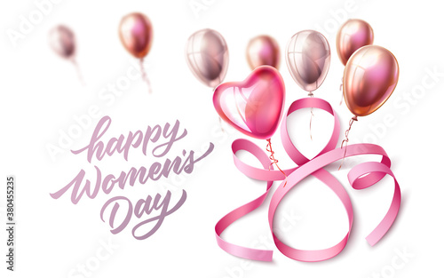 Vector happy womens day lettering 8 march ribbon