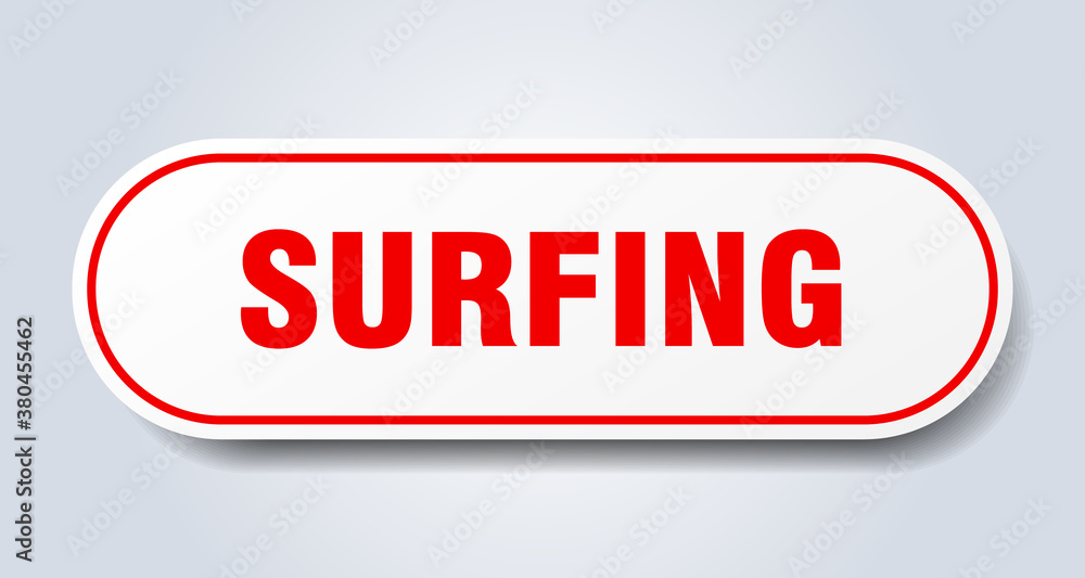 surfing sign. rounded isolated button. white sticker surfing sign. rounded isolated button. white sticker