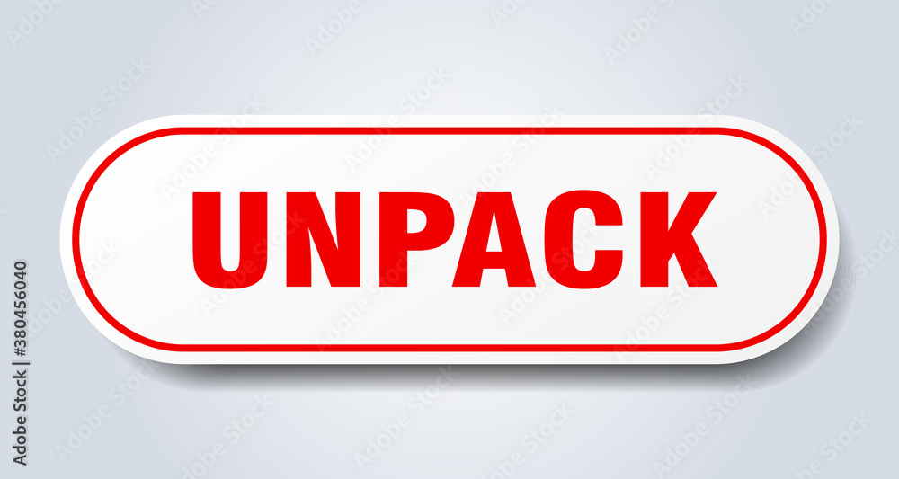 unpack sign. rounded isolated button. white sticker unpack sign. rounded isolated button. white sticker
