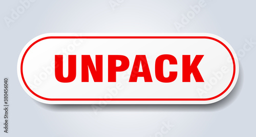 unpack sign. rounded isolated button. white sticker
