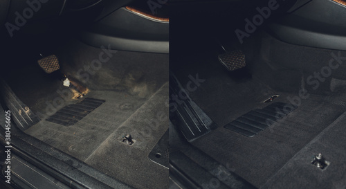 Foto professional dry cleaning salon in the car. before and after.