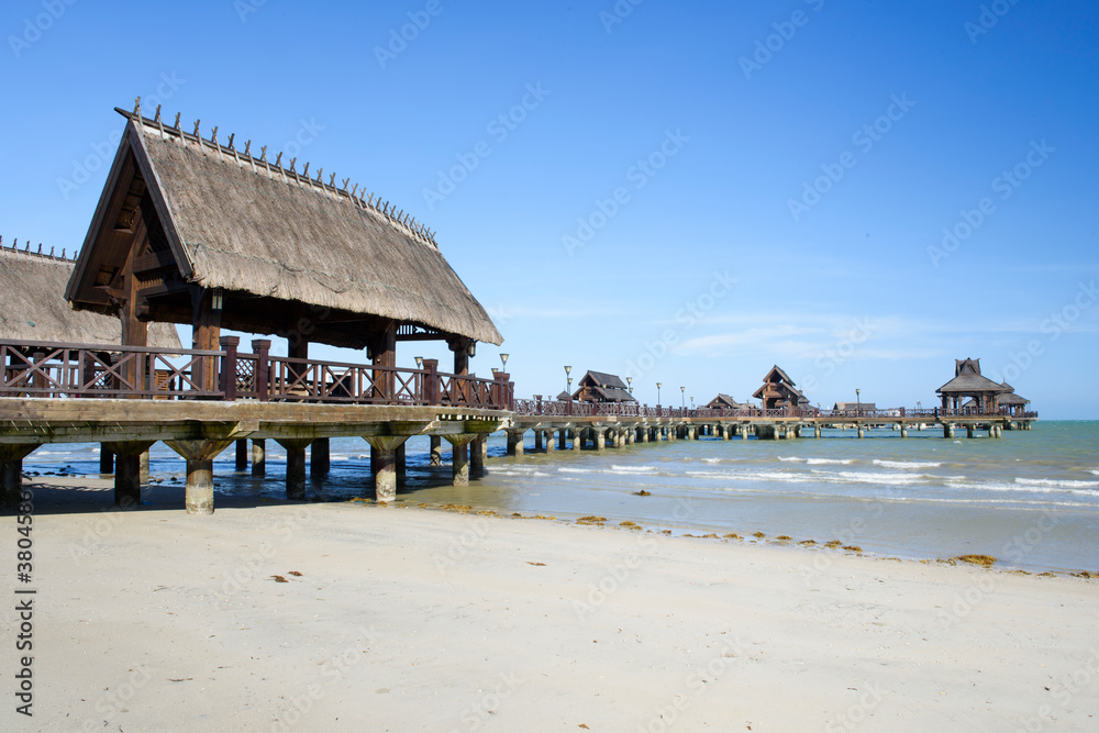 Chinese pavilions from beach to the sea Chinese pavilions from beach to the sea