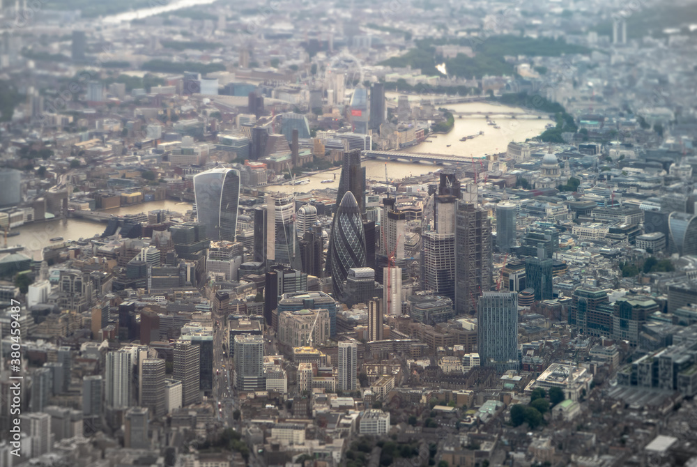 Aerial view of City of London Financial district, London Aerial view of City of London Financial district, London