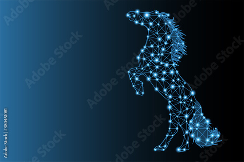 Empty low poly style horse with luminous lines and dots.