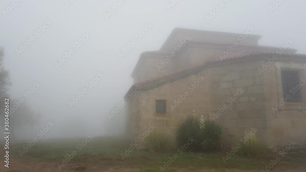 Church with Fog in Perena de la Ribera, national park in Salamanca,Spain Church with Fog in Perena de la Ribera, national park in Salamanca,Spain