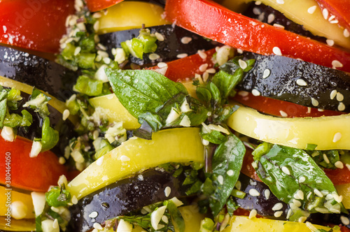 Ratatouille Diet Vegetarian Vegan Food - A traditional French Provencal vegetable dish, raw ingredients for baking in the oven, macro photo.