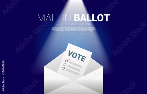 vote paper put in envelope. concept for mail in election vote theme background.