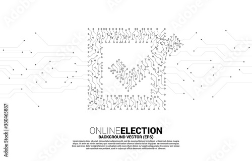 Check box icon from dot connect line circuit board style. concept for election vote theme background.