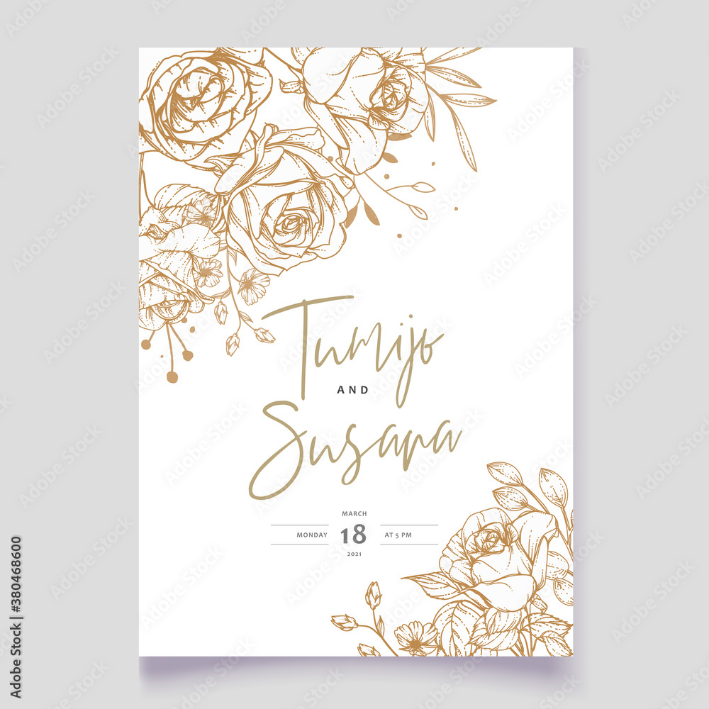 Beautiful soft floral and leaves wedding invitation card 