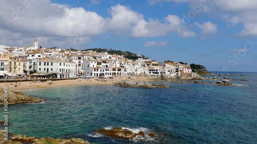 Panoramic view of coast of Llafranc Palafrugell, Spain, 4k photo