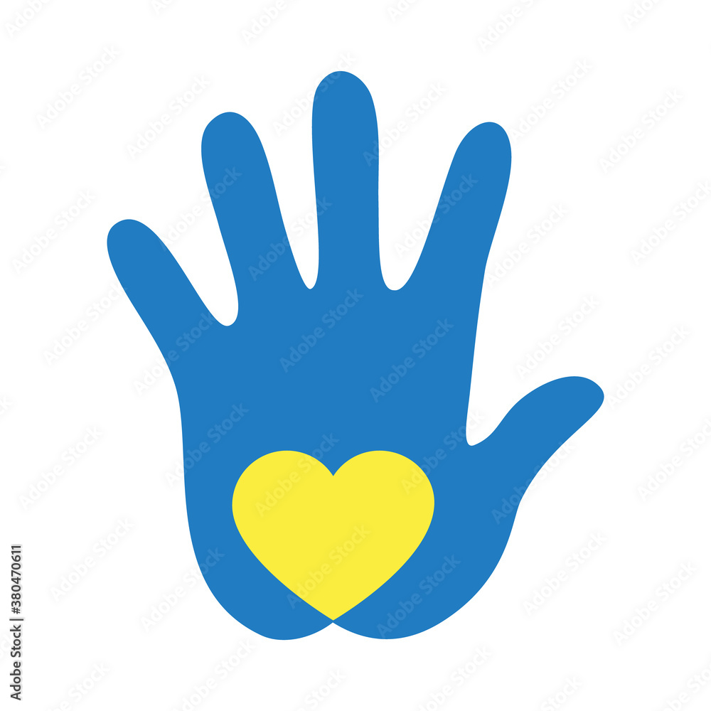 Fototapeta premium down syndrome concept, hand with heart icon, flat style