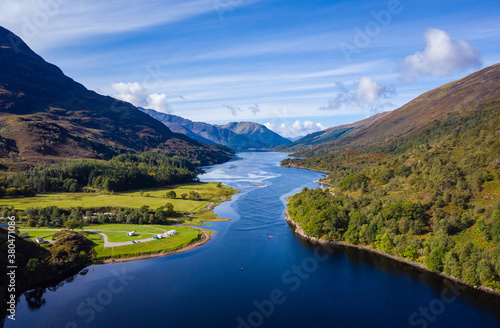 Photos aerial view of loch linnhe in summer near duror and ballachulish and glencoe in