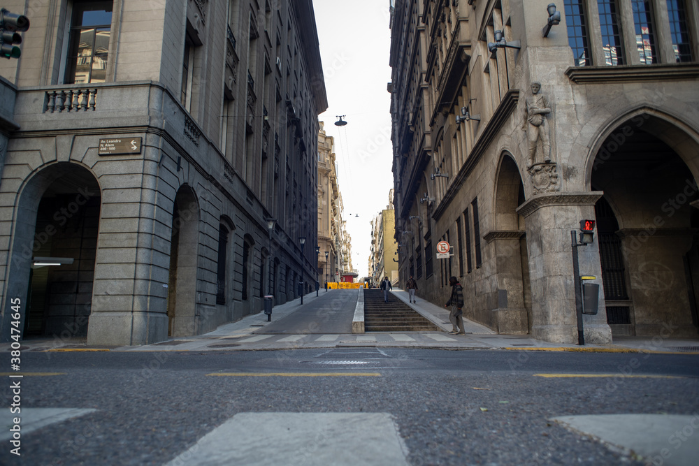 Leandro Alem Avenue in the city of Buenos Aires, perspective from below a steep street