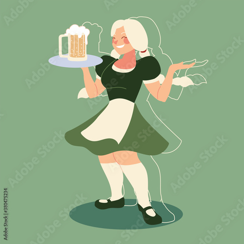 oktoberfest woman cartoon with traditional cloth and beer vector design