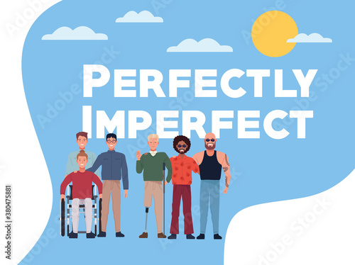 perfectly imperfect people group characters with sky background