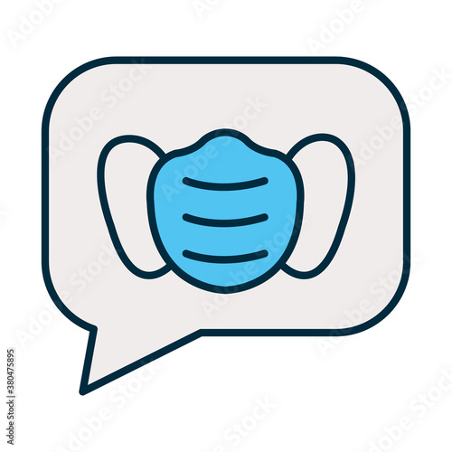 speech bubble with medical mask icon, line and fill style