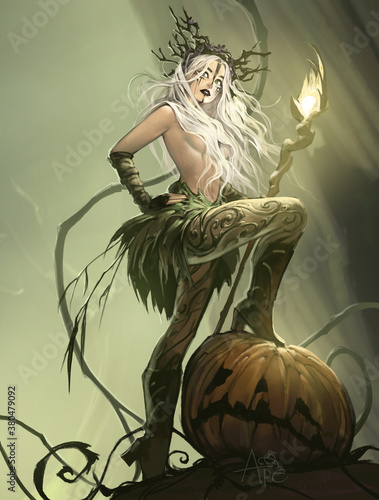 Original digital fantasy illustration of a young dryad