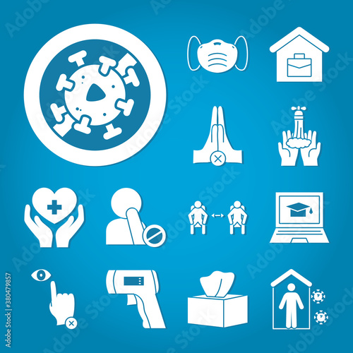 coronavirus and new normality icon set, silhouette style