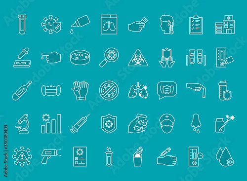 icon set of covid test, line style