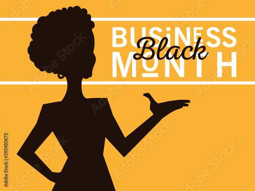 Black business month with afro woman silhouette vector design