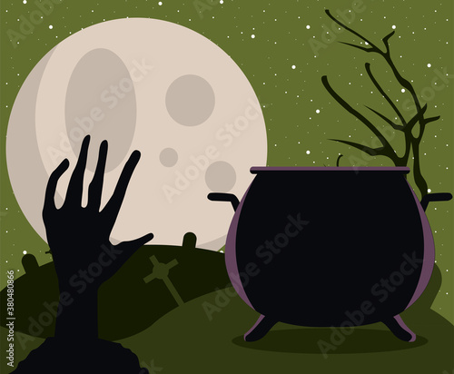 death zombie hand and cauldron scene
