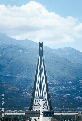 Symmetrical Lengthwise View of a Suspension Bridge photo