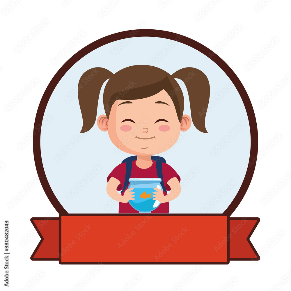 cute little girl student with aquarium character cute little girl student with aquarium character