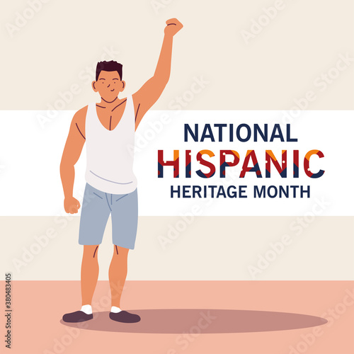 national hispanic heritage month with latin man cartoon vector design