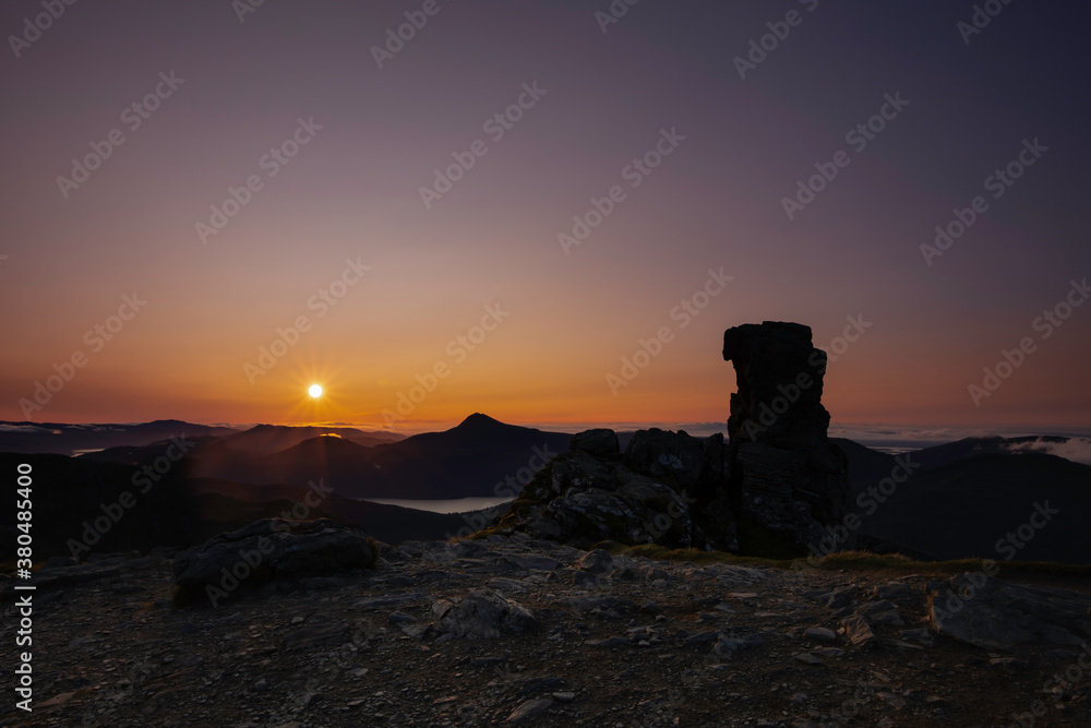 sunrise at Beinn Arthur also known as the Cobbler, Arrochar alps, argyll, west highlands, scotland.