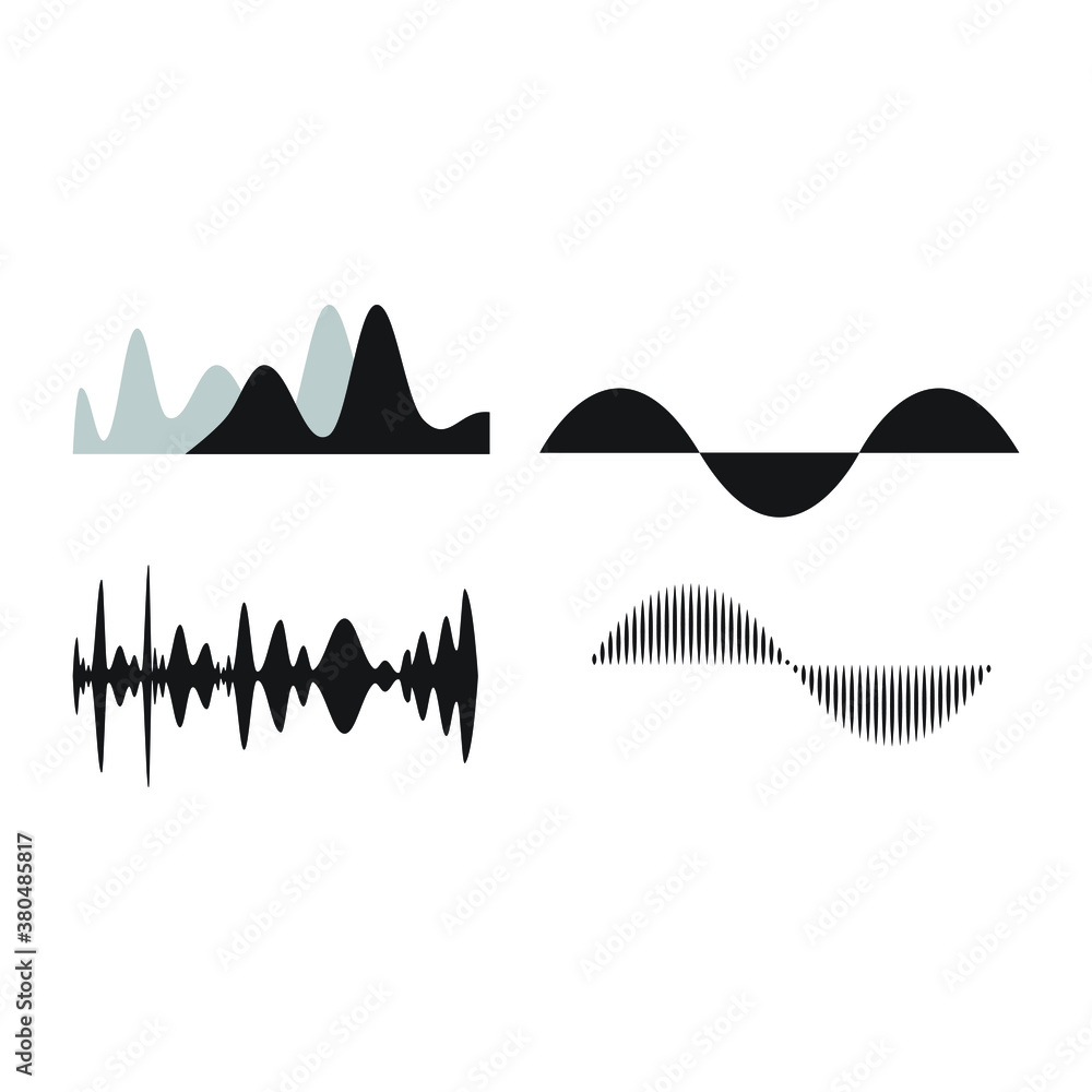 Fototapeta premium Sound waves linear icons set. vector illustration
