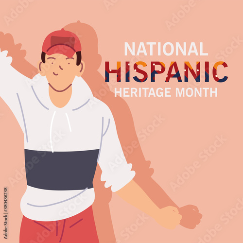 national hispanic heritage month with latin man cartoon with hat vector design