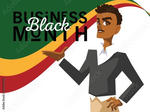 Black business month with afro man cartoon vector design