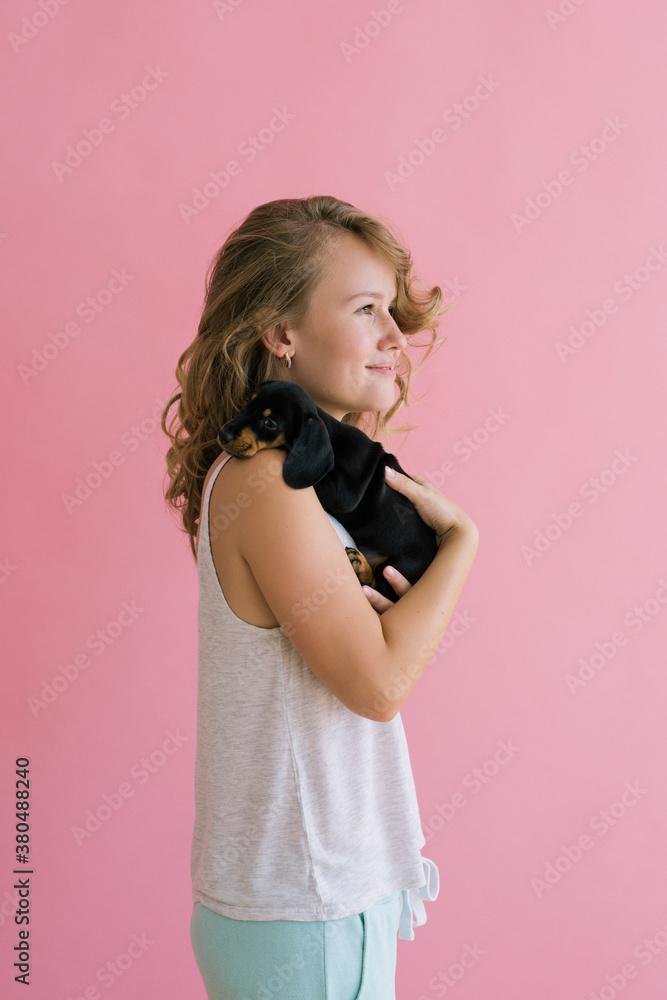 Young girl with her dog Young girl with her dog
