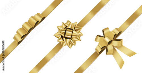 金色の装飾リボンのベクターセット