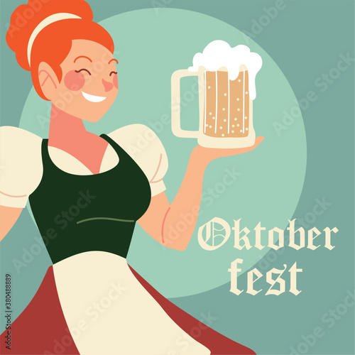 oktoberfest woman cartoon with traditional cloth and beer vector design
