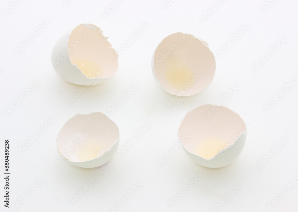 White egg shell halves in different positions White egg shell halves in different positions