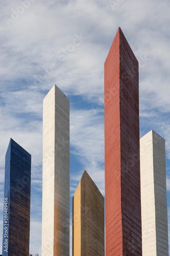 Iconic mexican architecture and sculpture known as Torres de Satelite (Towers of Satellite). photo