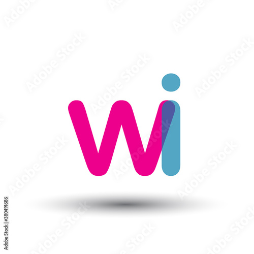 initial logo WI lowercase letter, blue and pink overlap transparent logo, modern and simple logo design.